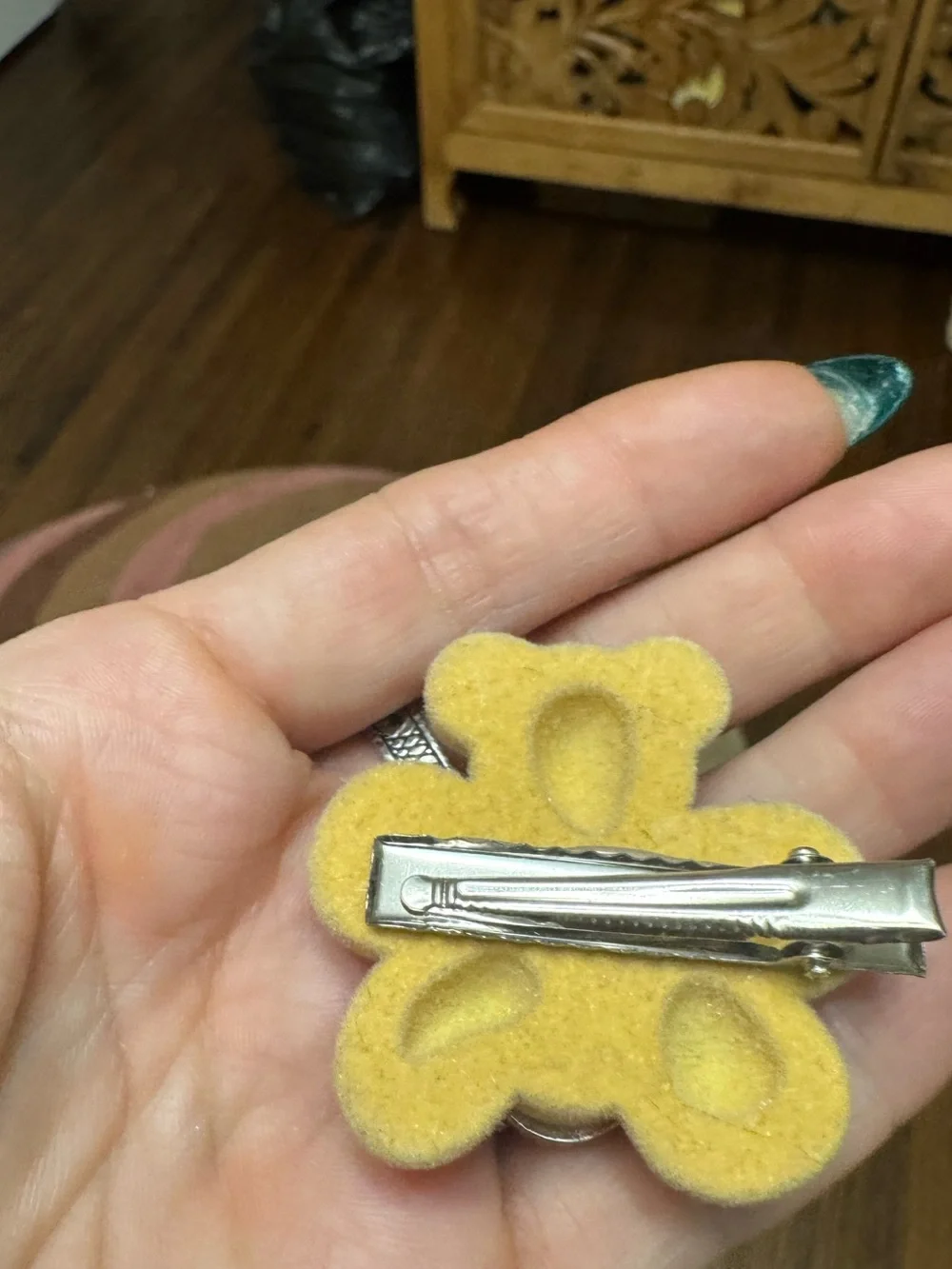 Yellow Flocked Bear Hair Clip with Crystal Accent